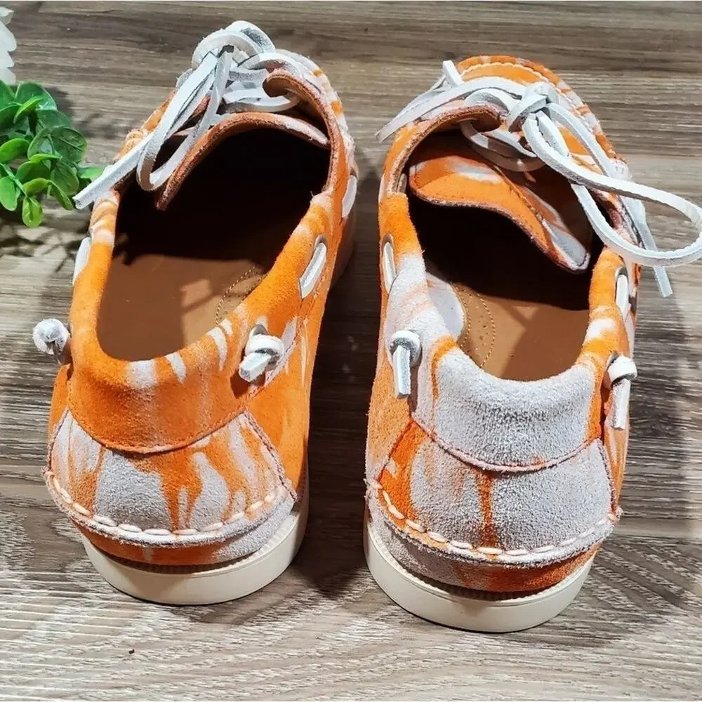 Ralph lauren orange tie dye suede leather men's loafers deck shoes size 11 new!!